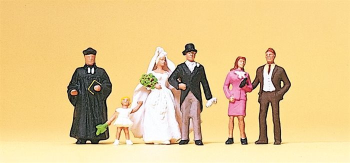 Preiser 10057 Hochzeitspaar mit Priester und Gästen, sechs Figuren, H0