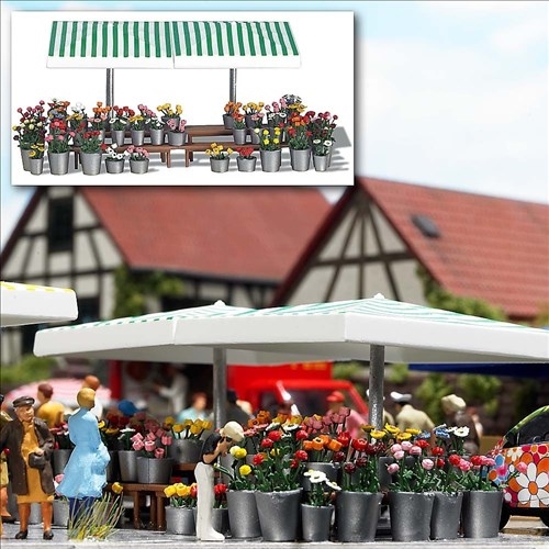 Busch 1072 Marktstand mit Blumen, H0