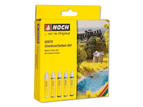 Noch 60878 Aquarell-Set mit fünf Farben à 30 ml. Dunkelblau, Marineblau, Türkis, Schlammbraun und Weiß