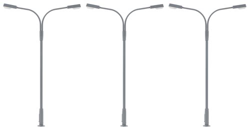 Faller 180120 LED-Straßenleuchten, doppelt, kaltweiß, 3 Stück, H0