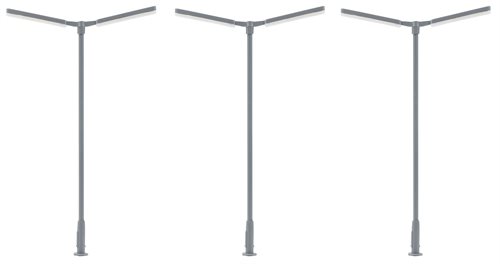 Faller 180122 LED-Kreuzmastleuchten, Doppelmastleuchten, Kaltweiß, 3 Stück, H0