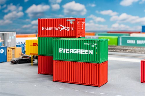 Faller 182051 20' Container, Hamburg Süd und Evergreen, 5er Set, H0