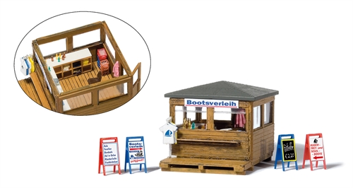 Preiser 17314 Kiosk mit Bootsverleih und Ausrüstung, Bausatz, H0
