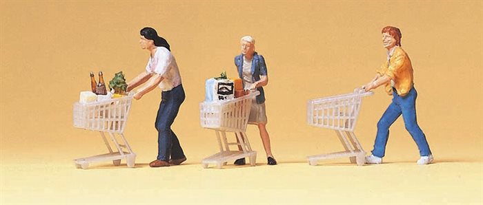Preiser 10488 Menschen mit Einkaufswagen, drei Figuren, H0