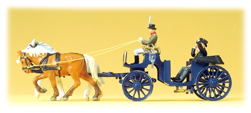 Preiser 24606 Historische zweispännige Kutsche mit Prominenten in der Kutsche, H0