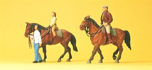 Preiser 10501 Reiter, drei Figuren und zwei Pferde, H0