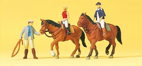 Preiser 10502 Zu Pferd, drei Figuren und zwei Pferde, H0