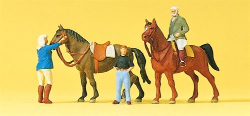Preiser 10503 Reiten, 3 Figuren und zwei Pferde, H0