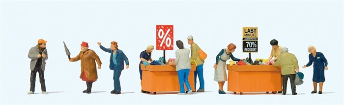 Preiser 10647 Im Angebot, neun Figuren mit Zubehör, H0