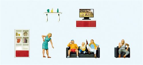 Preiser 10649 Familie vor dem Fernseher, fünf Figuren mit Zubehör, H0