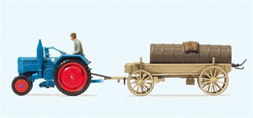 Preiser 17939 Lanz D 2416 Traktor mit Anhänger, H0