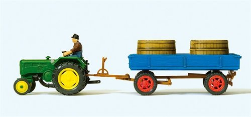 Preiser 17943 Lanz D2416 Traktor mit Wagen und zwei Weinfässern, H0