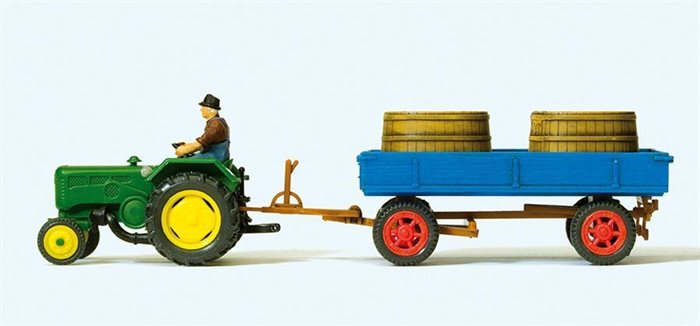 Preiser 17943 Lanz D2416 Traktor mit Wagen und zwei Weinfässern, H0