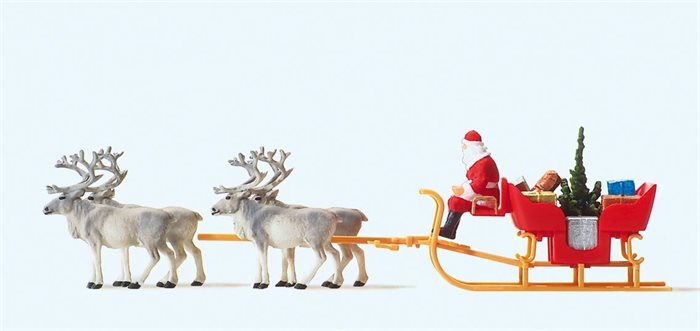 Preiser 30399 Weihnachtsmann mit Schlitten und vier Rentieren, H0