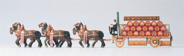 Preiser 30438 Brauereiwagen »Spatenbräu«, Komplettmodell, 7 Figuren mit Zubehör, H0