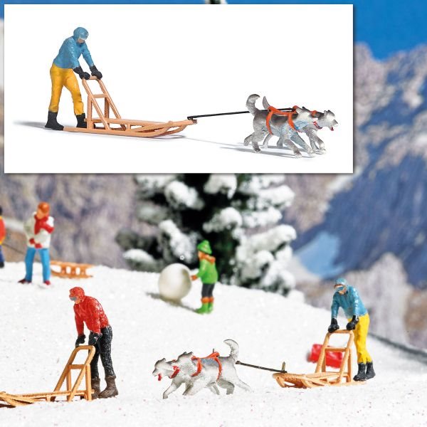 Busch 7817 Hundeschlitten, Mann und zwei Hunde