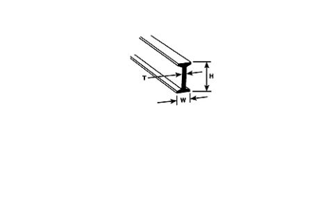 Plastruct 90511 Polystyrol-Doppel-T-Profil, 2,4 mm x 1,2 mm x 0,5 mm, Länge 25,4 cm, 10 Stück.