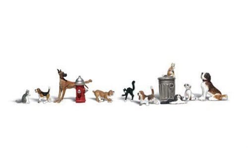 Woodland Scenics 2140 Hunde und Katzen, 10 Figuren inkl. Zubehör, Spur N