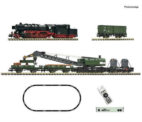 Fleischmann 5170004 Z21-Start-Digitalset: Dampflokomotive Baureihe 051 mit Kranzug, DB, DC, ep IV