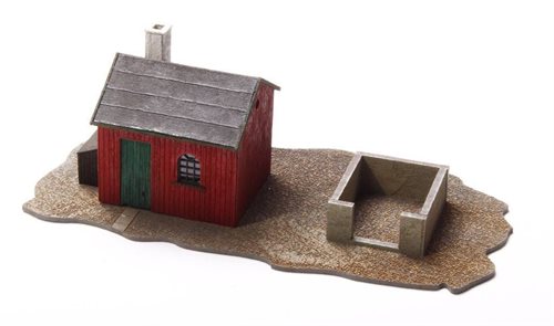Hobbytrade 87023 Hütte mit Skarnkule aus Holz, rot, H0