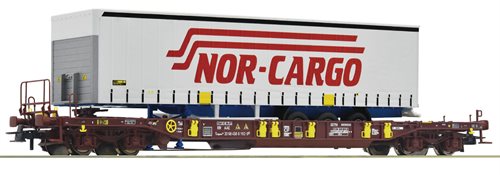 Roco 76222 Taschenwagen, Bauart Sdgmns 33, der AAE AG, mit Nor-Cargo-Anhänger