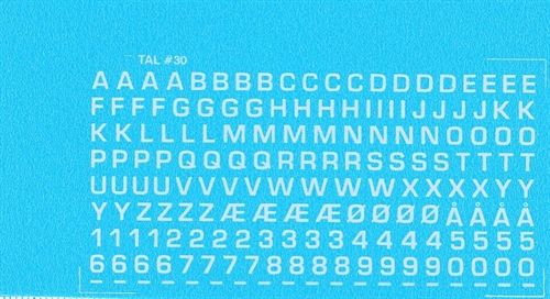 DMC Decals 30H RDAF Buchstaben und Zahlen - weiße Decals, 3 mm hoch
