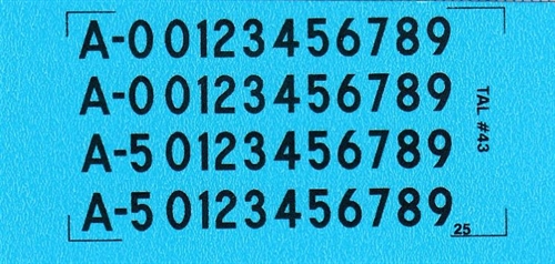DMC Decals 43S RDAF Buchstaben und Zahlen - schwarze Abziehbilder, 4,5 mm hoch