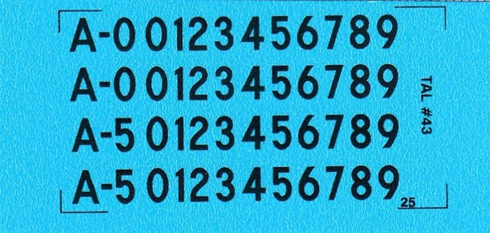 DMC Decals 43S RDAF Buchstaben und Zahlen - schwarze Abziehbilder, 4,5 mm hoch