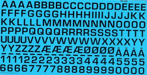 DMC Decals 29S RDAF Buchstaben und Zahlen - schwarze Abziehbilder, 8 mm hoch