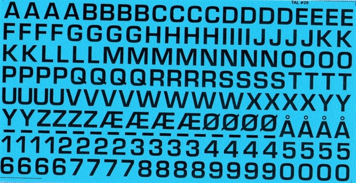DMC Decals 29S RDAF Buchstaben und Zahlen - schwarze Abziehbilder, 8 mm hoch