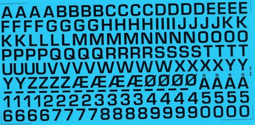 DMC Decals 40S RDAF Buchstaben und Zahlen - schwarze Abziehbilder, 9 mm hoch