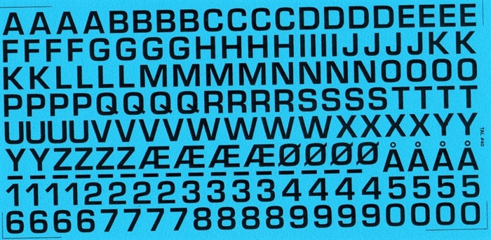 DMC Decals 40S RDAF Buchstaben und Zahlen - schwarze Abziehbilder, 9 mm hoch